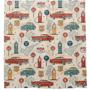 Vintage Road Trip Pattern (2) Shower Curtain