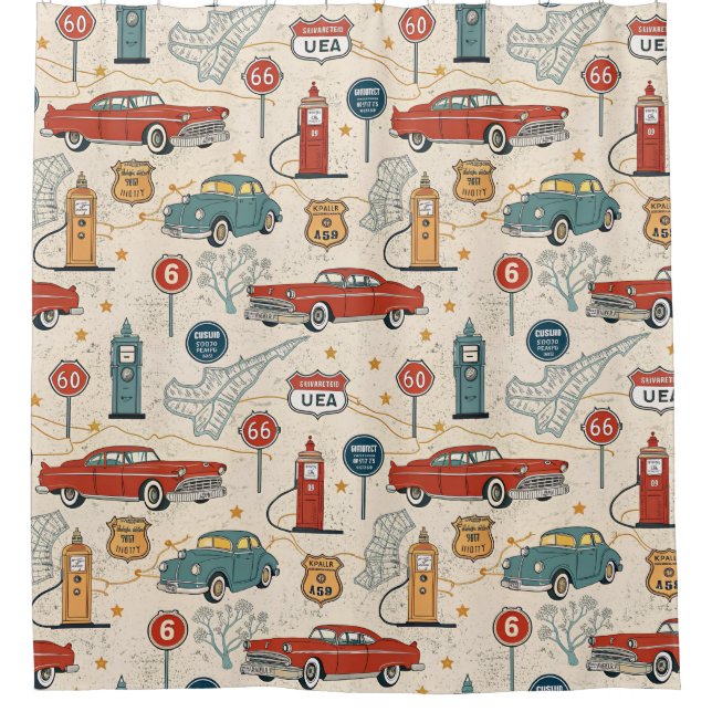 Vintage Road Trip Pattern (2) Shower Curtain (Front)