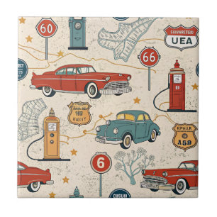 Vintage Road Trip Pattern (2) Tile