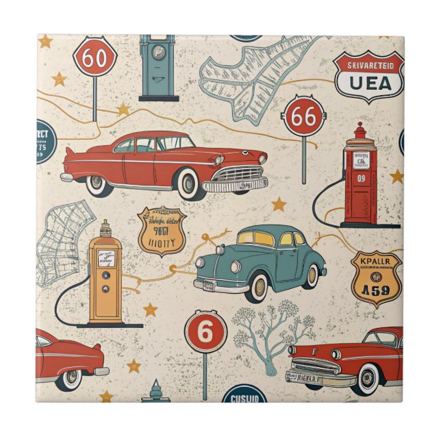 Vintage Road Trip Pattern (2) Tile (Front)