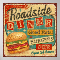 Vintage Roadside Diner metal sign. diner, retro, v