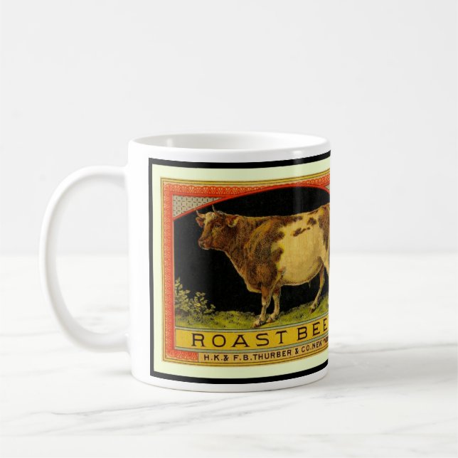 Vintage Roast Beef Cow label illustration - Mug (Left)