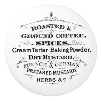 Vintage Roasted Ground Coffee Spices Mustard Ceramic Knob
