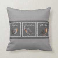 Vintage Robin birds, rustic dark grey burlap