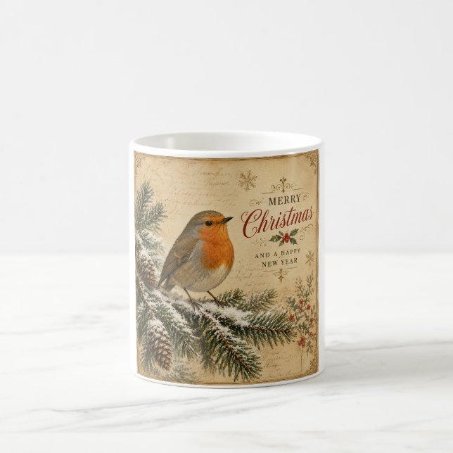 vintage robin christmas mug  (Center)