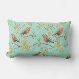 Vintage Robin Readbreast Art Pattern Lumbar Cushion