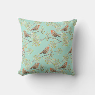 Vintage Robin Redbreast Art Pattern Cushion