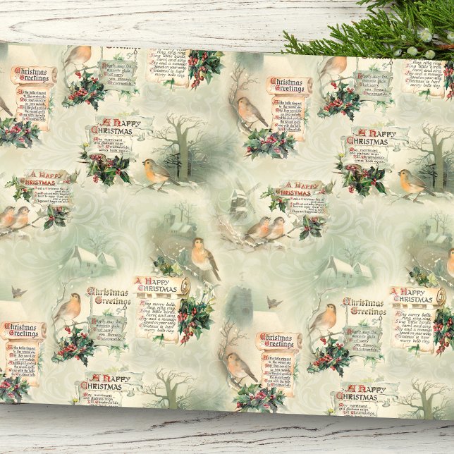 Vintage Robins and Christmas Greetings Tissue Paper (Creator Uploaded)
