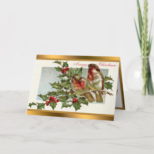 Vintage Robins And Mistletoe Holiday Card