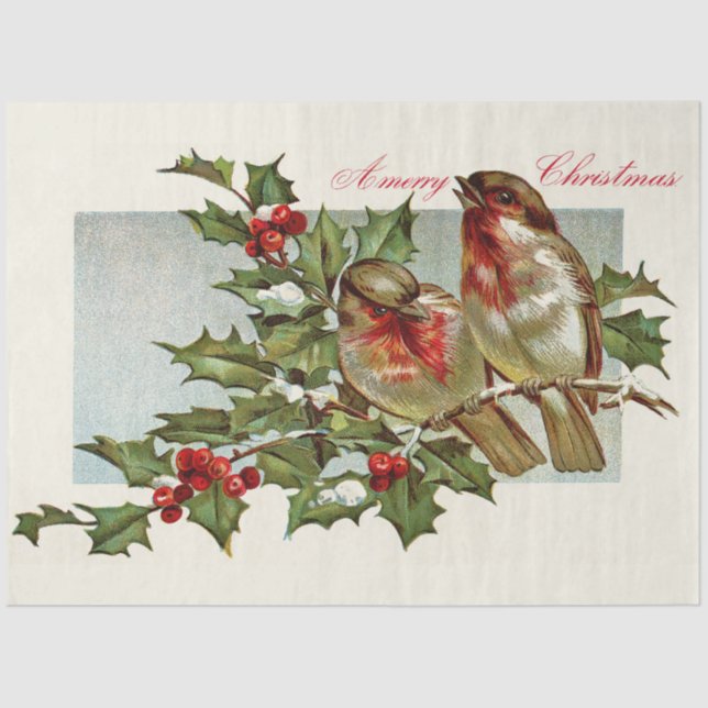 Vintage Robins And Mistletoe Tissue Paper (Front)