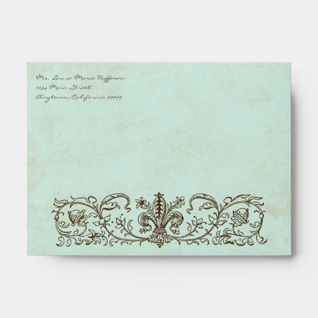 Vintage Robins Egg Blue Crown Swirl Flourish Envelope (Front)