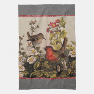Vintage Robins for Bird Lovers Tea Towel