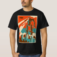 Vintage Robot Attacking City Retro Bot Sci-fi Fath
