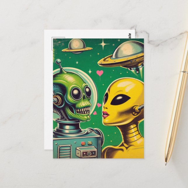 Vintage Robot Love Postcard (Front/Back In Situ)
