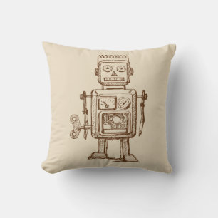 Vintage Robot Sketch / Drawing Cushion