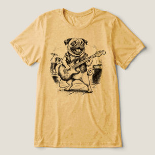 Vintage Rock Band Pug Dog Playing Electric Guitar Tri-Blend Shirt