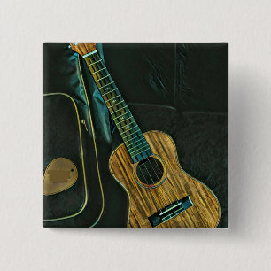 vintage rock guitar player artwork 15 cm square badge