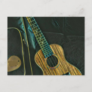 vintage rock guitar player artwork postcard