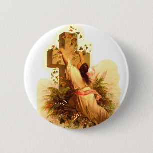 Vintage Rock of Ages Cross Illustration 1873 6 Cm Round Badge