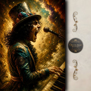 Vintage Rock Piano Singer Decoupage Tissue Paper