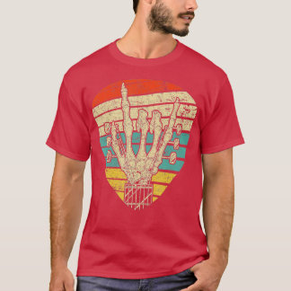 Vintage Rock Roll Skeleton Hand Guitar Music Love T-Shirt