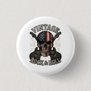Vintage Rock Skull American Flag Guitar Retro Rock 3 Cm Round Badge