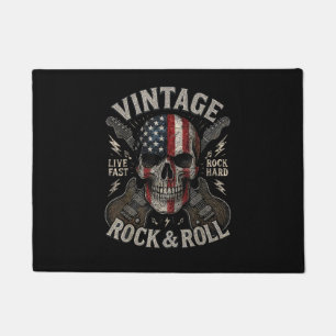 Vintage Rock Skull American Flag Guitar Retro Rock Doormat