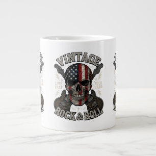 Vintage Rock Skull American Flag Guitar Retro Rock Large Coffee Mug