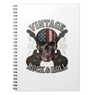 Vintage Rock Skull American Flag Guitar Retro Rock Notebook