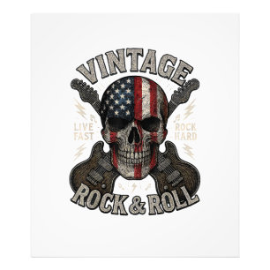 Vintage Rock Skull American Flag Guitar Retro Rock Photo Print