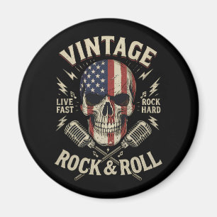 Vintage Rock Skull American Flag Ribbon Microphone Magnet