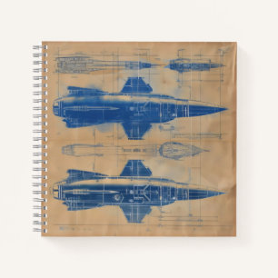Vintage Rocket Blueprint Notebook
