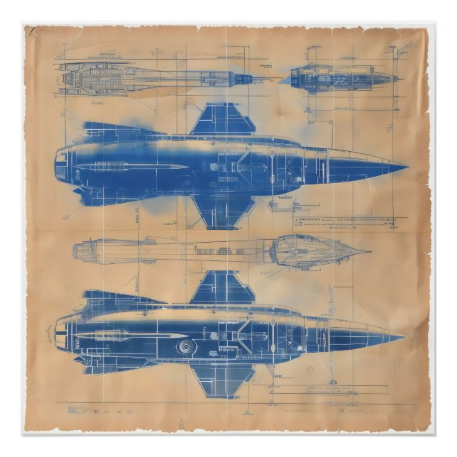 Vintage Rocket Blueprint Photo Print (Front)