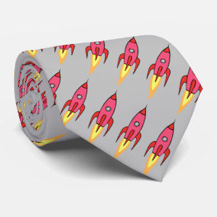 Vintage Rocket Ship Pattern Outer Space Hot Pink Tie