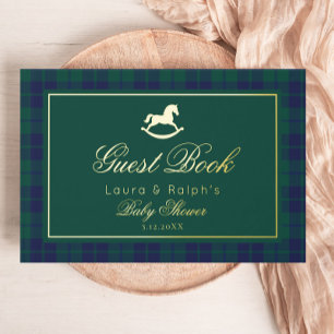Vintage Rocking Horse Classic Plaid Baby Shower Guest Book