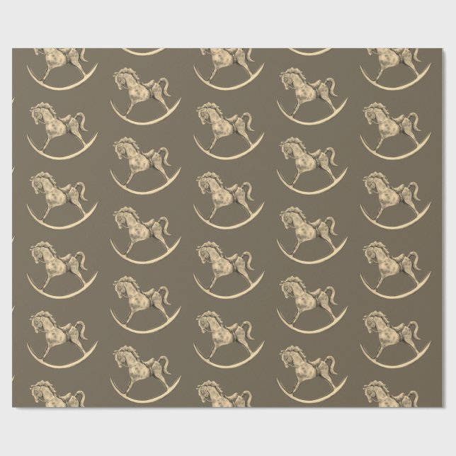 Vintage Rocking Horse Pattern Sepia Wrapping Paper (Flat)