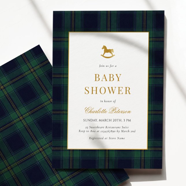 Vintage Rocking Horse Plaid Baby Shower Invitation (Creator Uploaded)