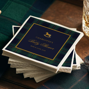 Vintage Rocking Horse Plaid Baby Shower Napkin