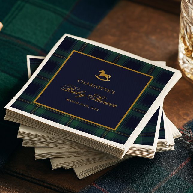 Vintage Rocking Horse Plaid Baby Shower Napkin (Creator Uploaded)