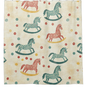 Vintage Rocking Horse Rust Plaid Nursery Pattern Shower Curtain