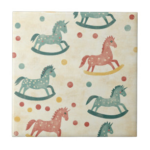 Vintage Rocking Horse Rust Plaid Nursery Pattern Tile