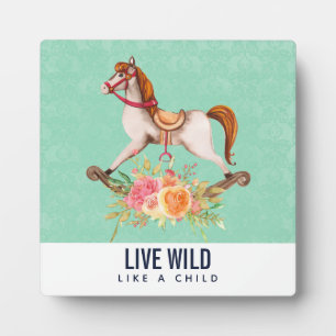 Vintage Rocking Horse with Floral Bouquet Plaque