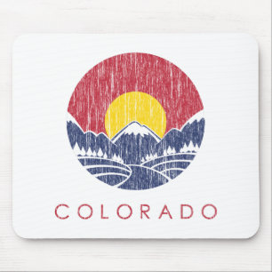 Vintage Rocky Mountain Colorado Sunset Logo Mouse Pad