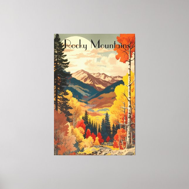 Vintage Rocky Mountains Autumn Custom Text Canvas Print (Front)