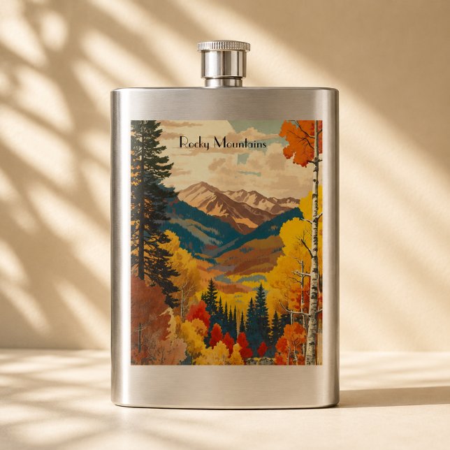 Vintage Rocky Mountains Autumn Custom Text Hip Flask (Creator Uploaded)
