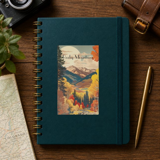 Vintage Rocky Mountains Autumn Custom Text Rectangular Sticker (Creator Uploaded)