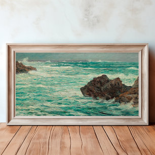 Vintage Rocky Shoreline Nautical Ocean Seascape Canvas Print