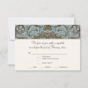 Vintage Rococo Baroque Shell Etching Scroll RSVP Card
