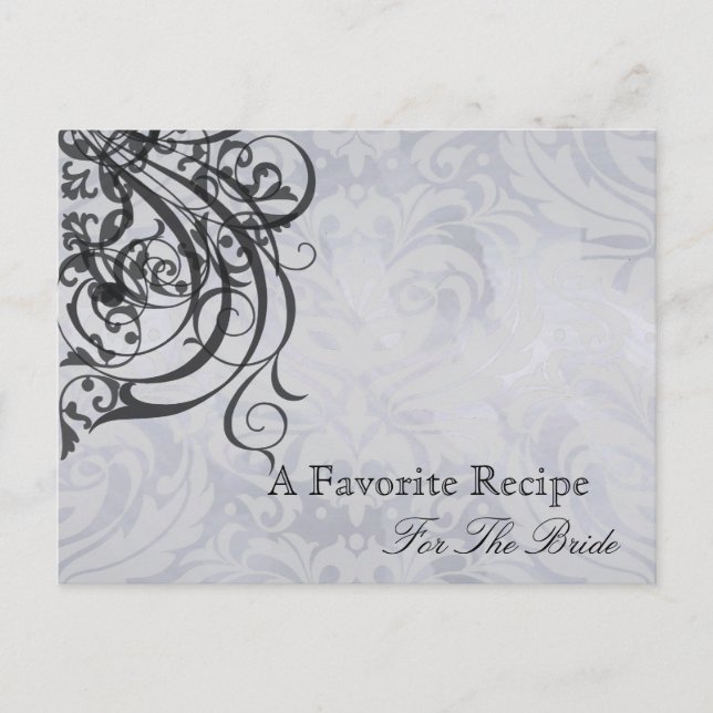 Vintage Rococo Black Bridal Shower Recipe Card (Front)