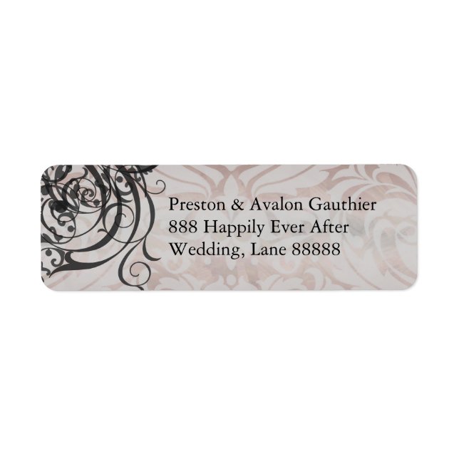 Vintage Rococo Black Scroll Damask Address Label (Front)